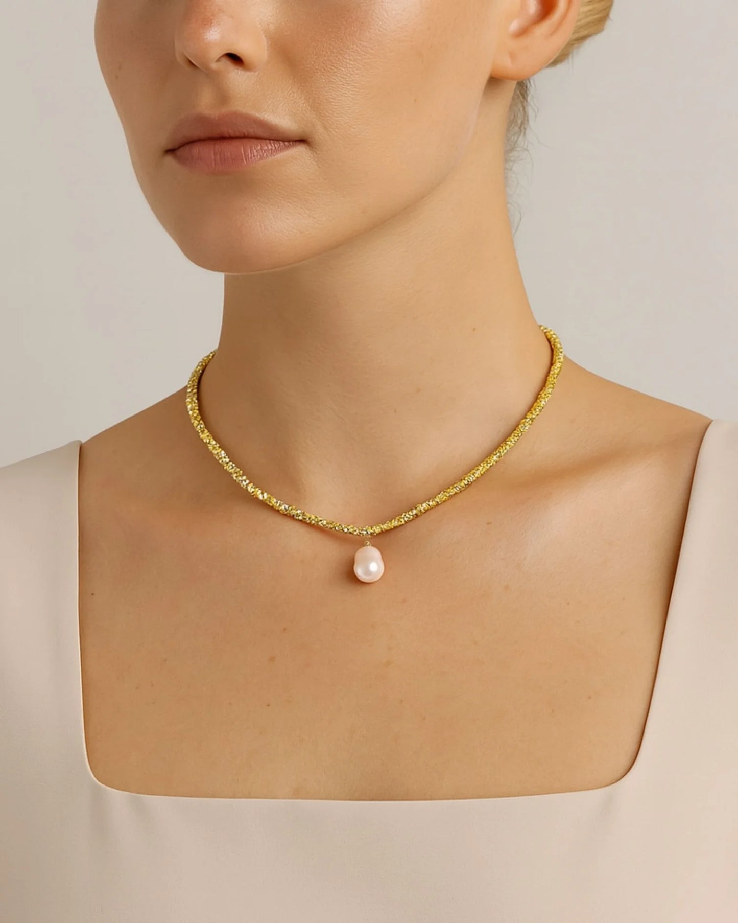 Odette Drop Freshwater Baroque Pearl Necklace Gold
