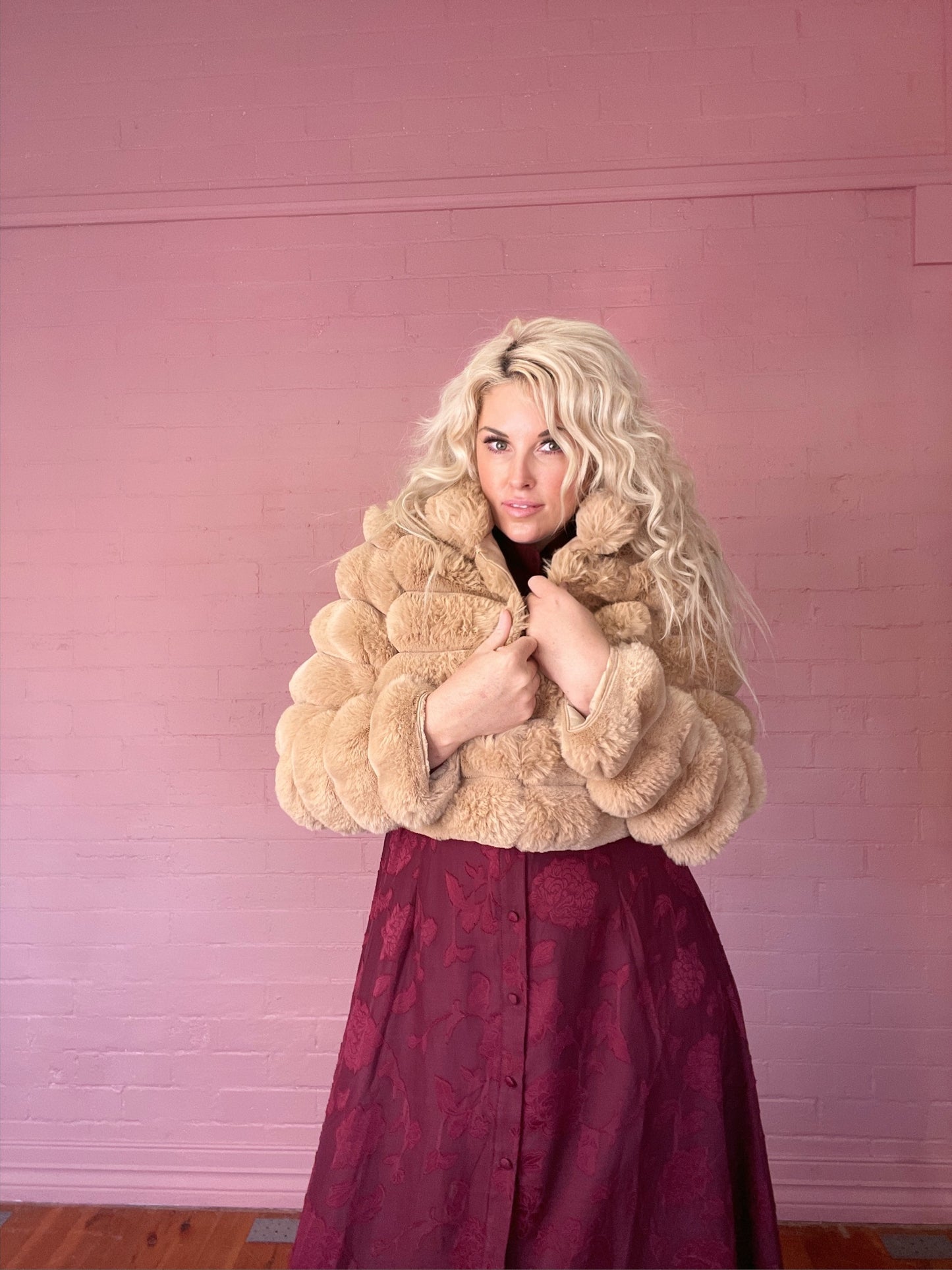 Luxe Faux Fur Bubble Jacket – Camel
