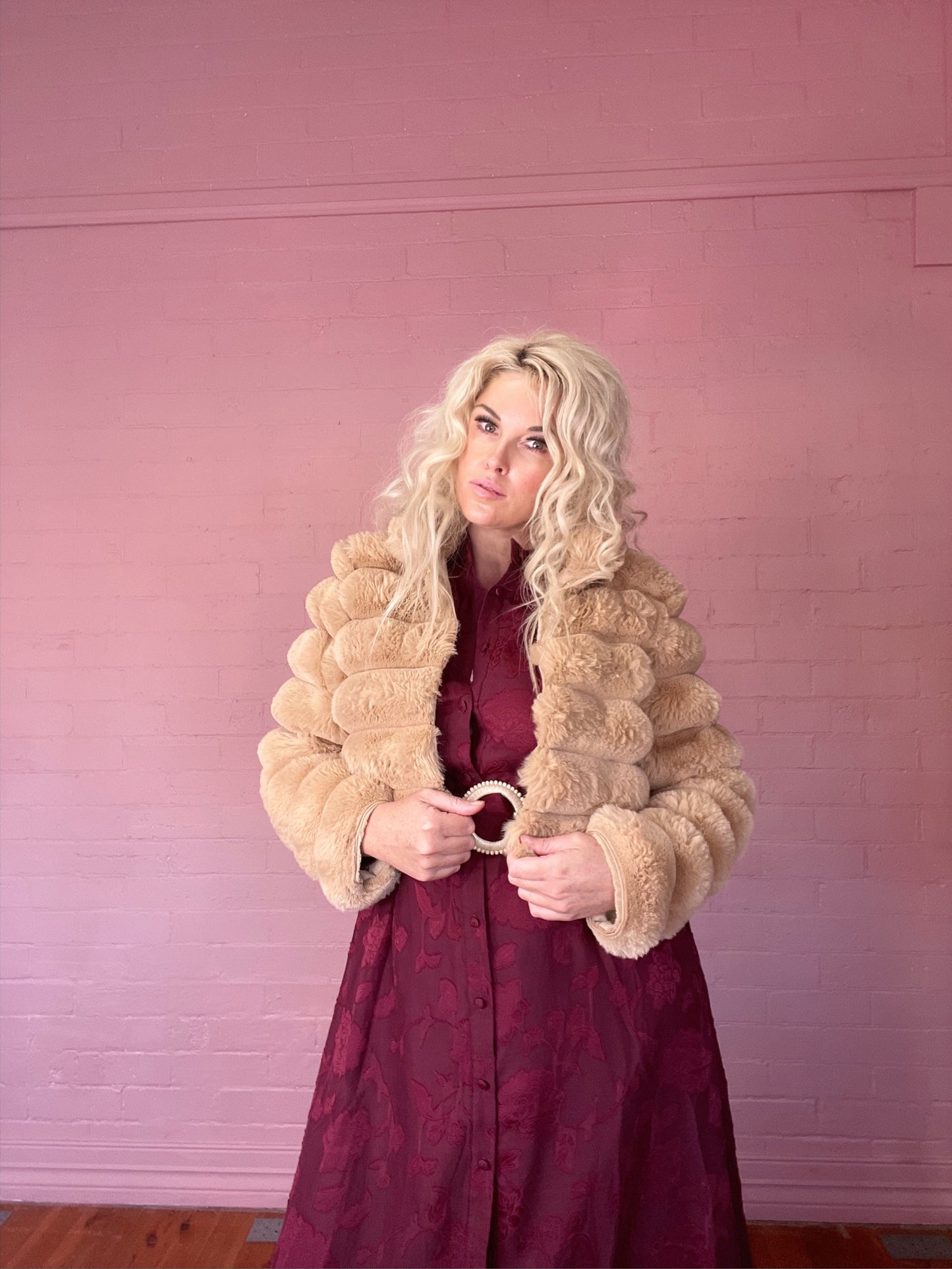 Luxe Faux Fur Bubble Jacket – Camel