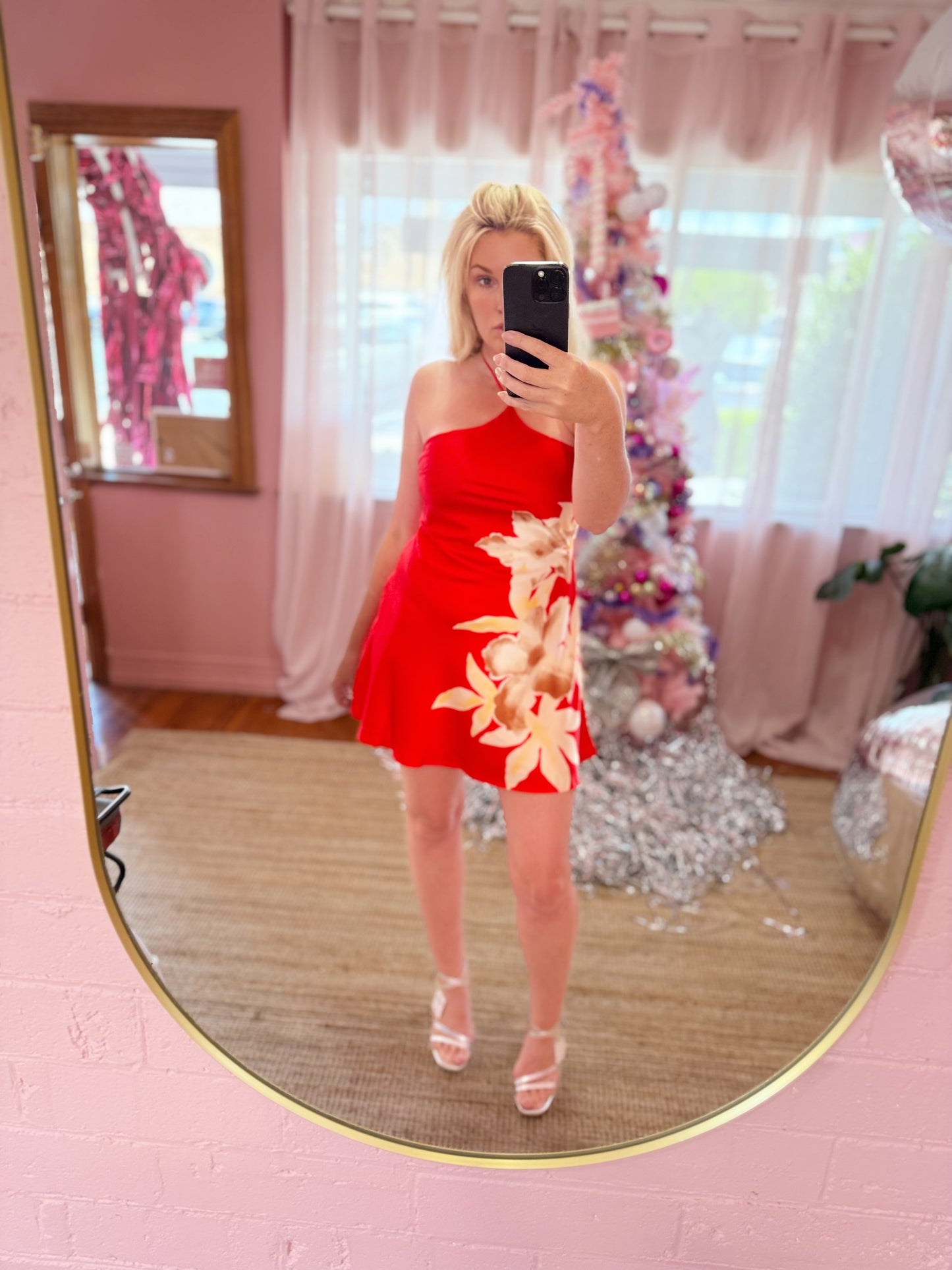 The Scarlet Bloom Halter Mini Dress