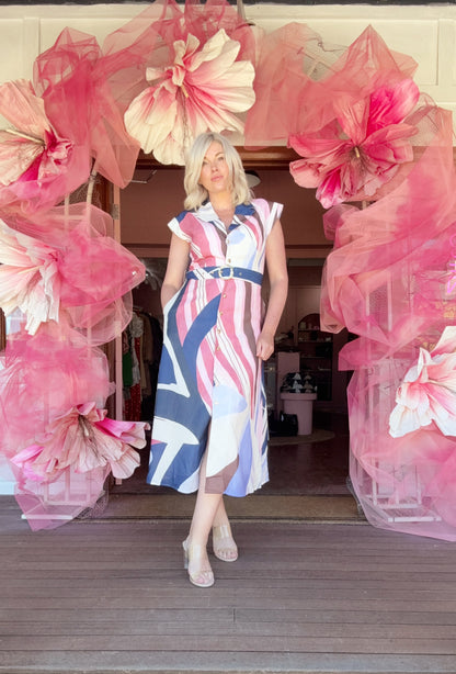 Retro Pop Swirl Belted Shirt Dress