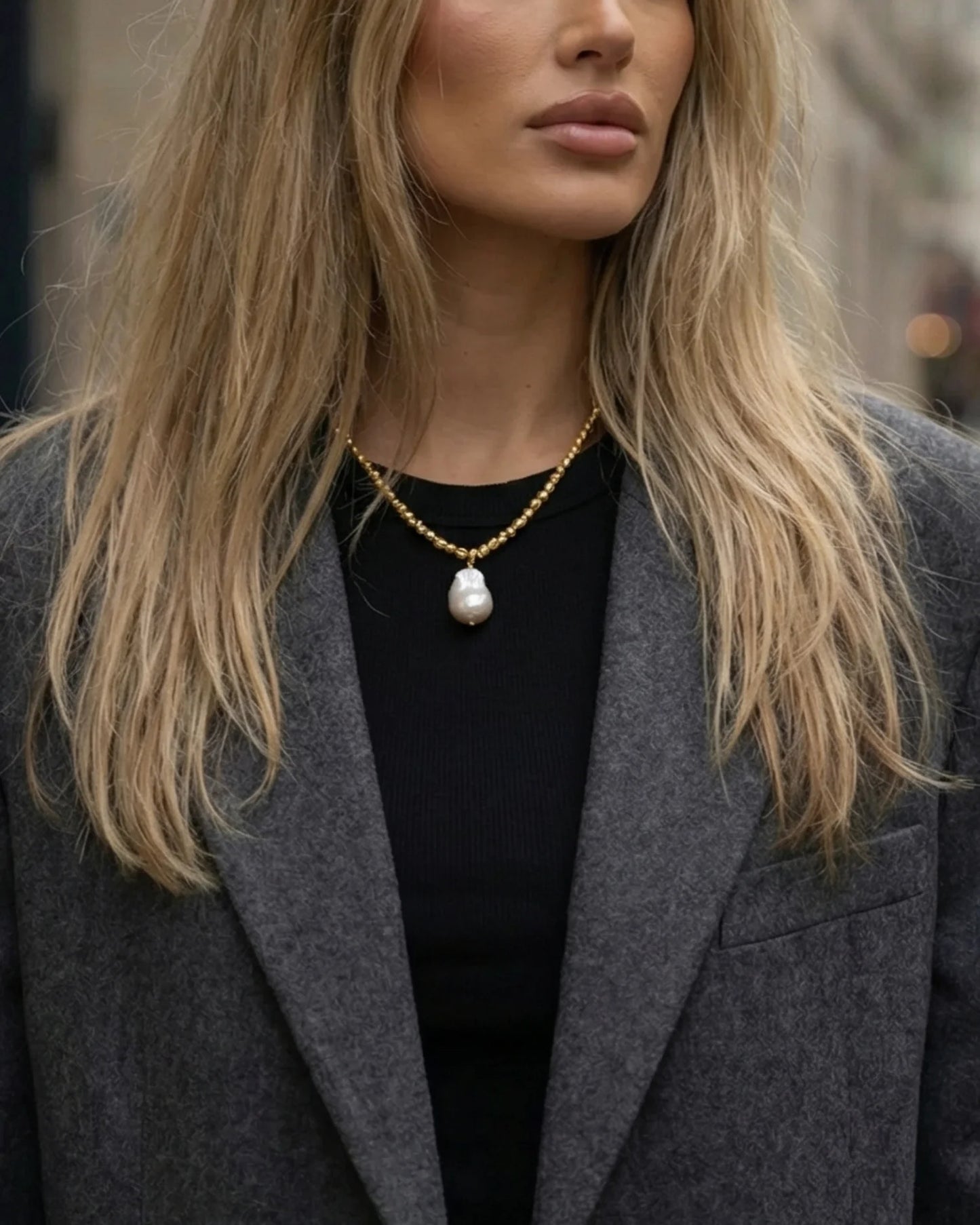 Odette Drop Freshwater Baroque Pearl Necklace Gold