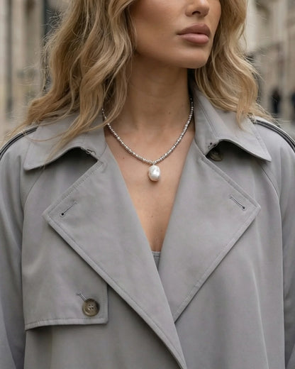 Odette Drop Freshwater Baroque Pearl Necklace Silver