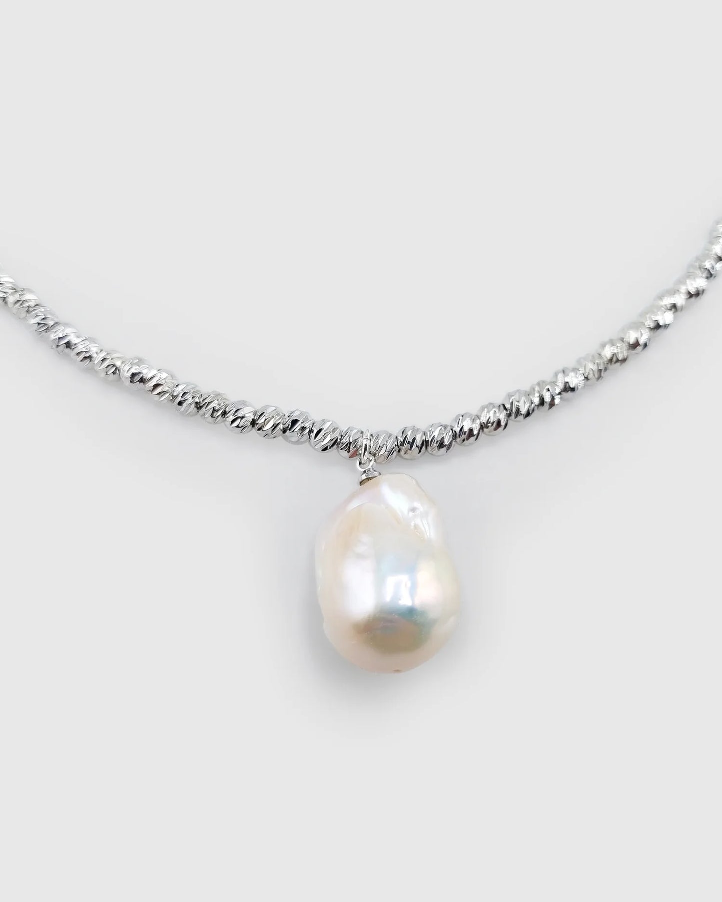 Odette Drop Freshwater Baroque Pearl Necklace Silver