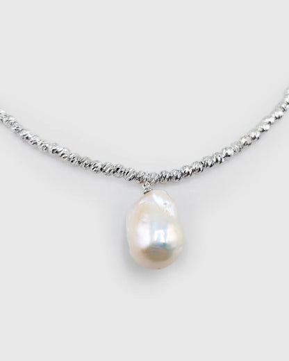 Odette Drop Freshwater Baroque Pearl Necklace Silver