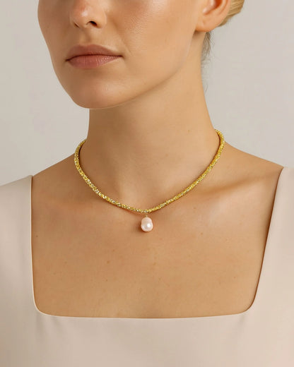 Odette Drop Freshwater Baroque Pearl Necklace Gold