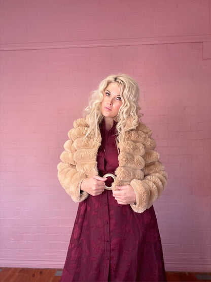 Luxe Faux Fur Bubble Jacket – Camel